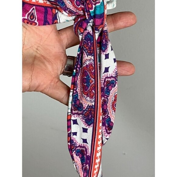 Chicos Top Women L Pink Floral Pullover Paisley Tie Waist Summer Feminine Retro - Picture 9 of 14